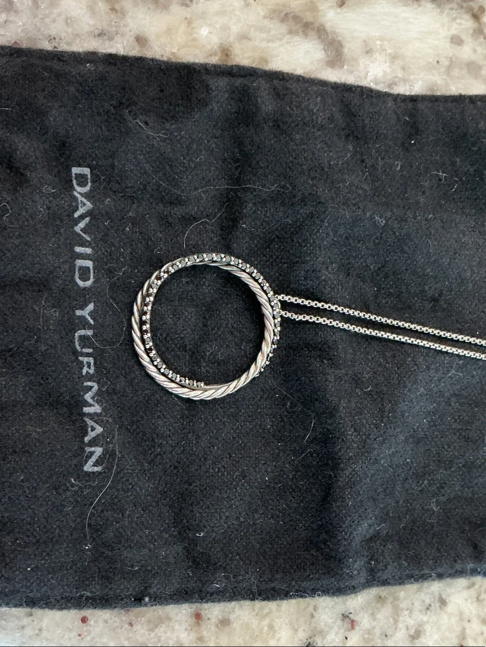 David Yurman Silver Double-Rope Circle Pendant Necklace